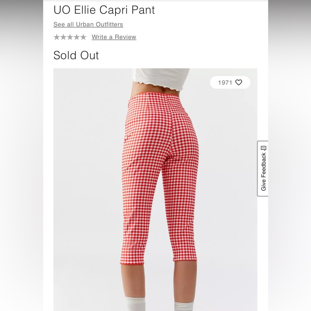 UO Ellie Capri Pant Red Gingham Women's Cropped Pants - Picture 5 of 8
